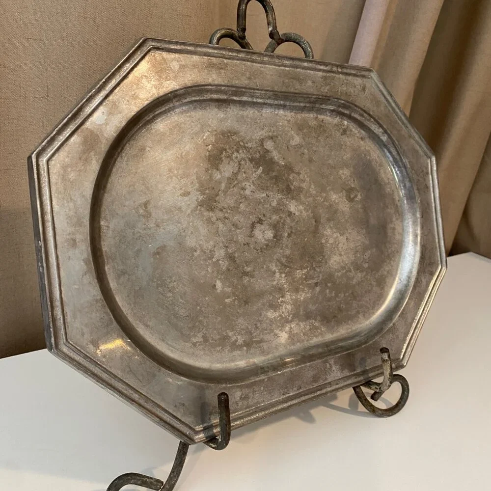 Vtg Wilton Pewter Octagonal Platter Tray 14x10‎ Colonial Style USA